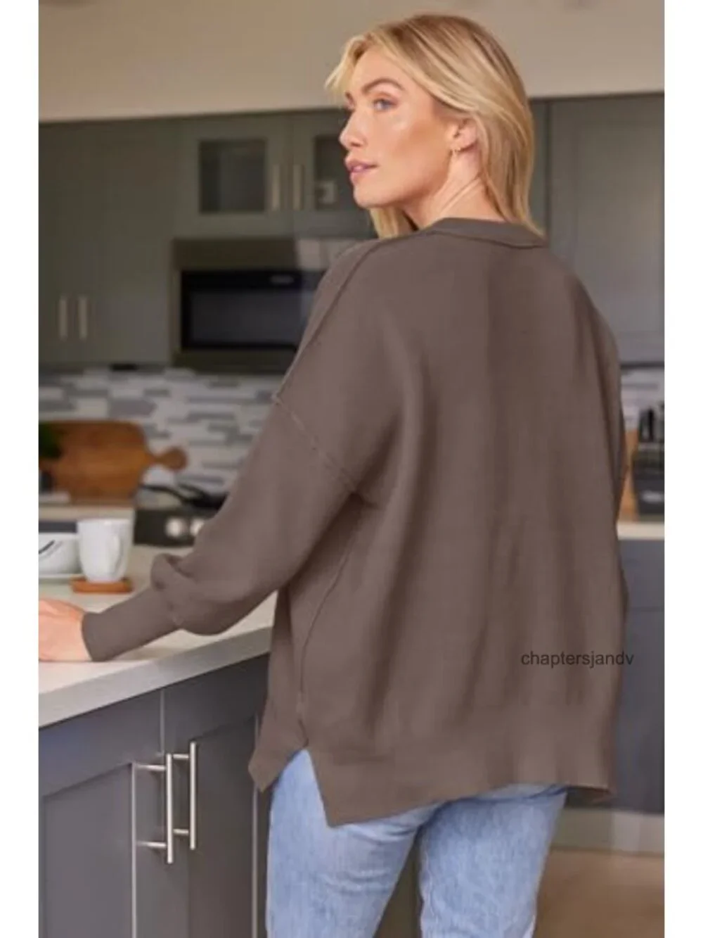 Oversized Crewneck Pullover Sweater Tunic Top for Women